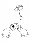 Circo elefantes y pingüino con paraguas.