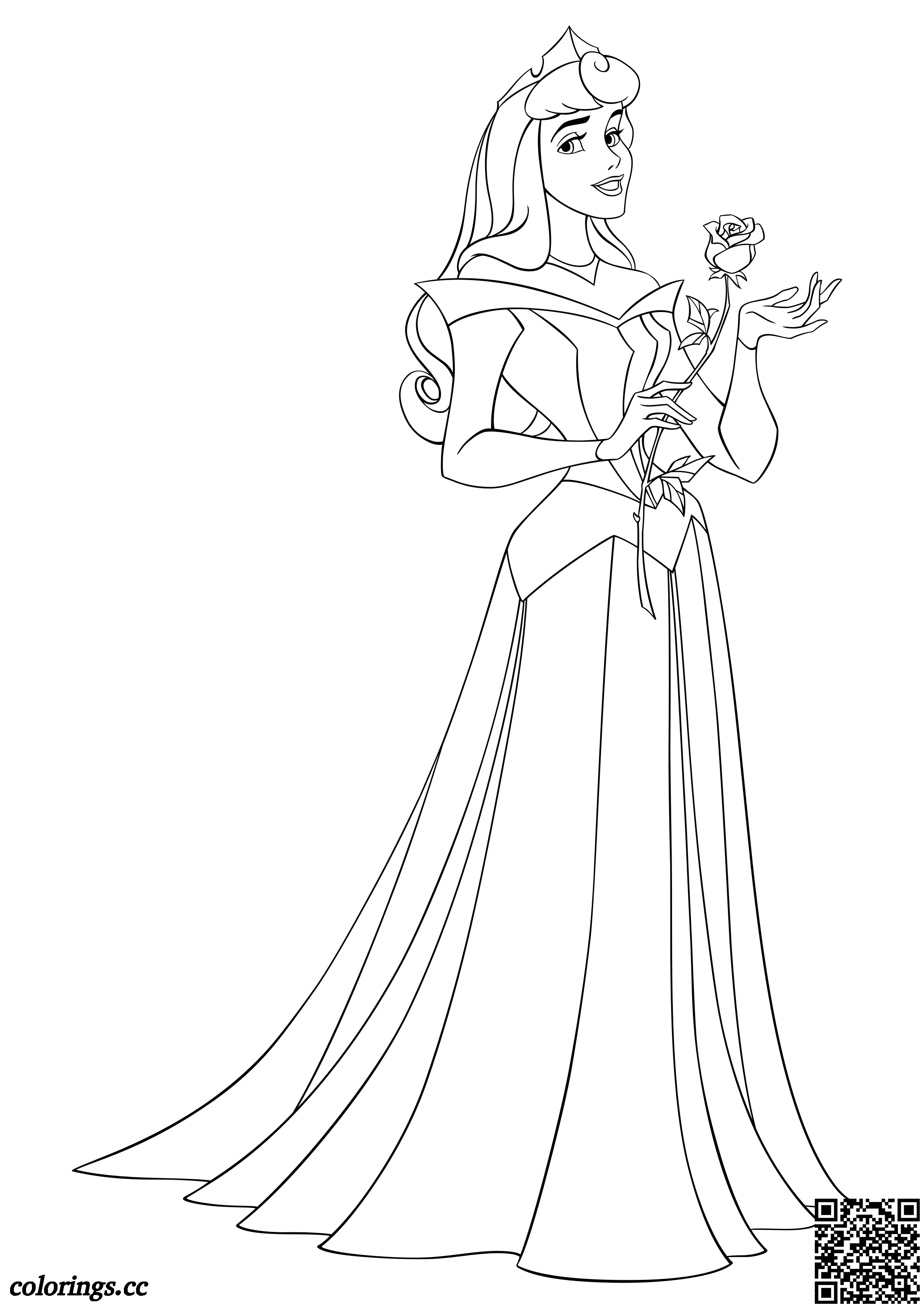 Aurora with a rose in her hand coloring pages, Disney princesses ...