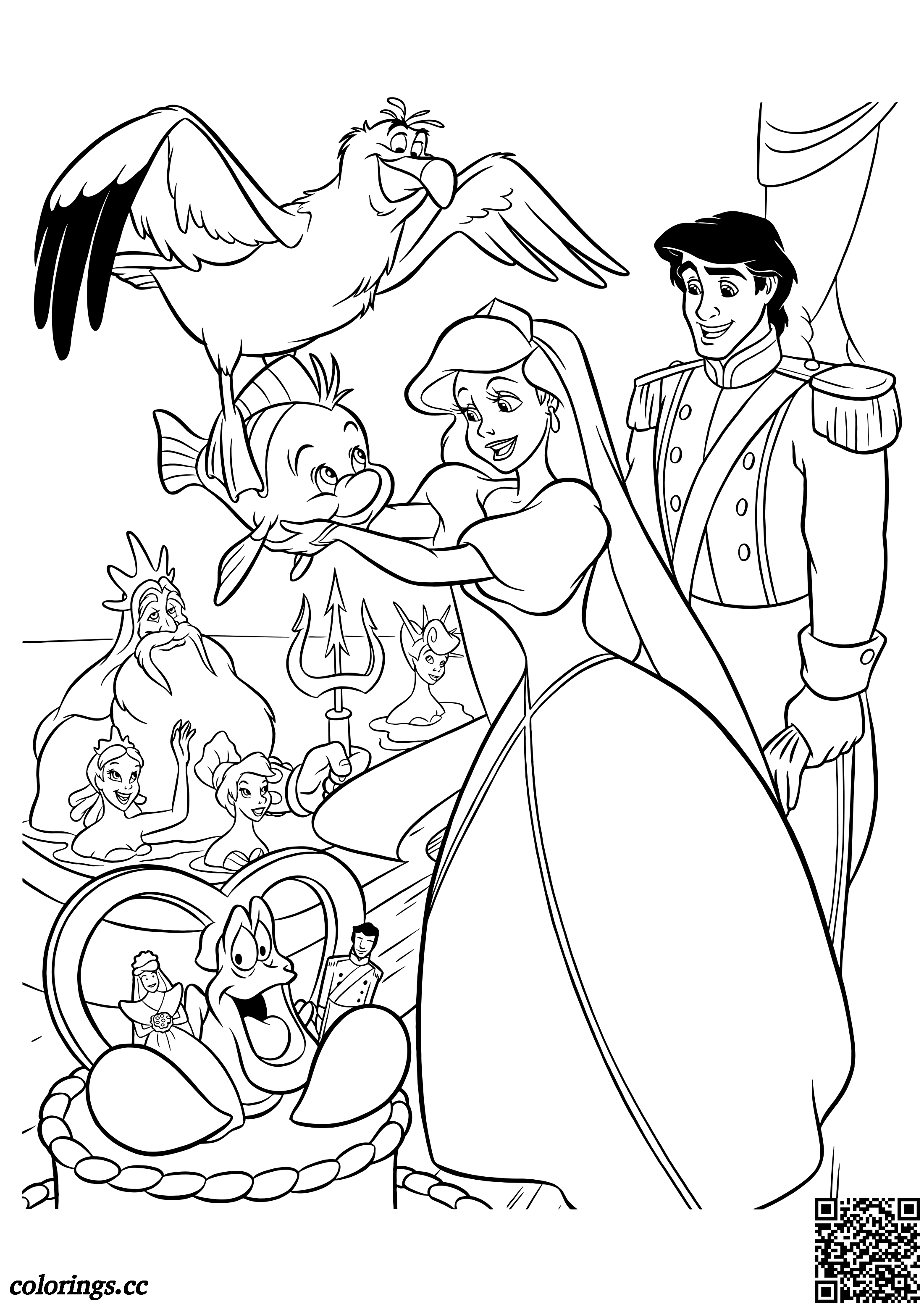 Wedding Ariel and Eric coloring pages, Mermaid coloring pages ...