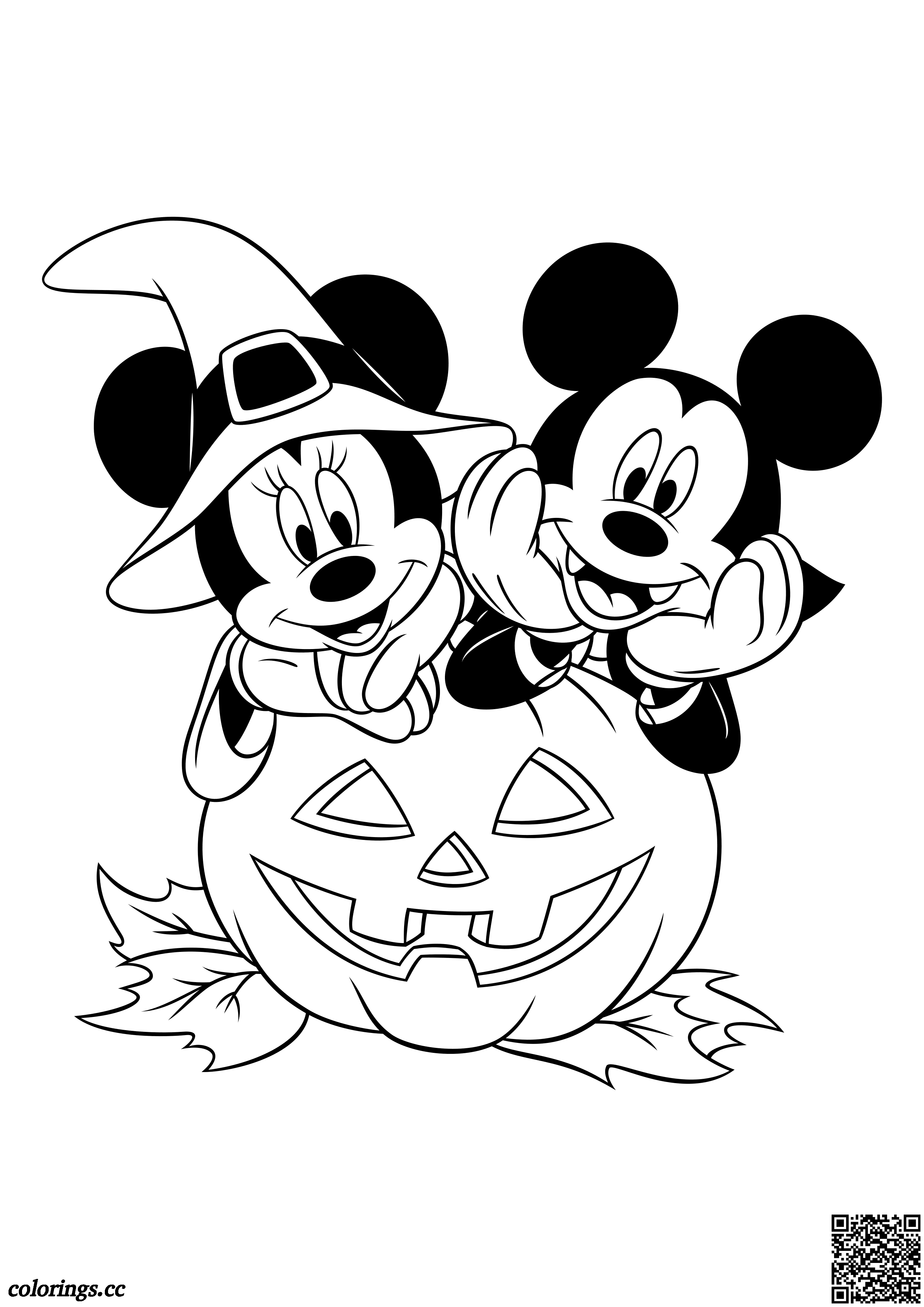 Mikki ja Minnie juhlivat Halloweenia väritys sivut, Mikki Hiiri ja ystävät  väritys sivut 