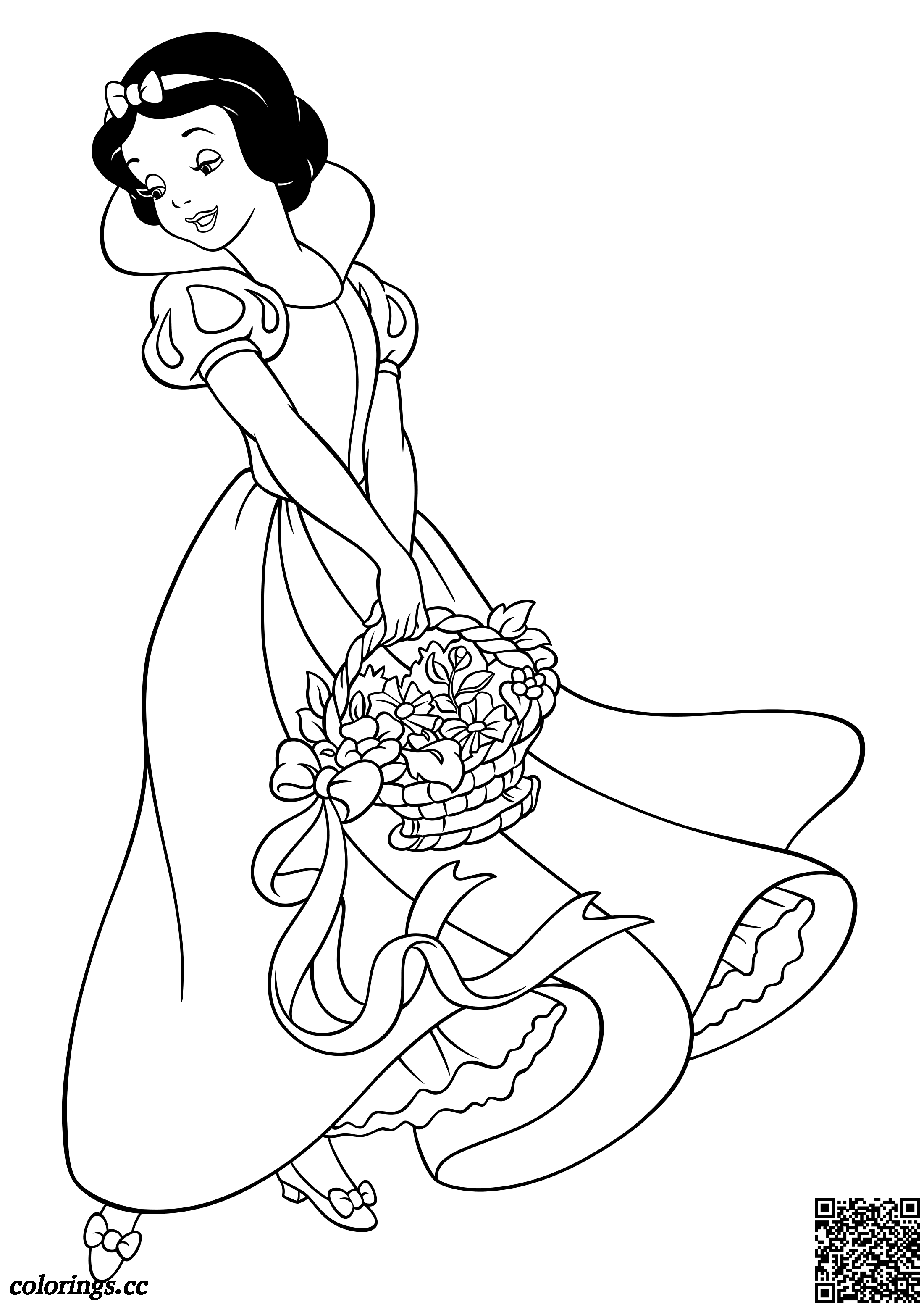 Snow White With A Basket Of Flowers Coloring Pages, Snow White And The  Seven Dwarfs Coloring Pages - Colorings.cc