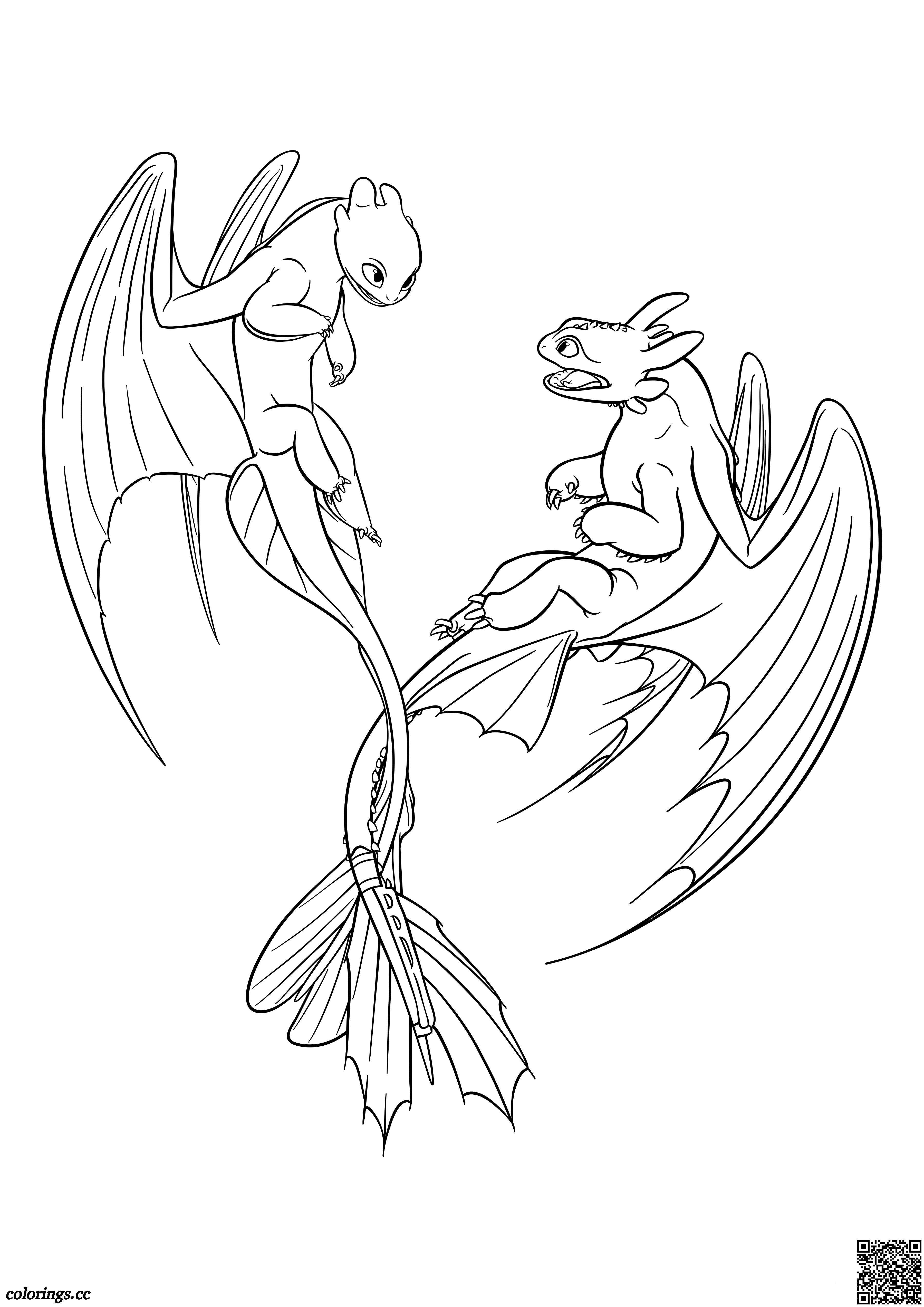 Light Fury and Toothless coloring pages, How to Train Your Dragon 3
