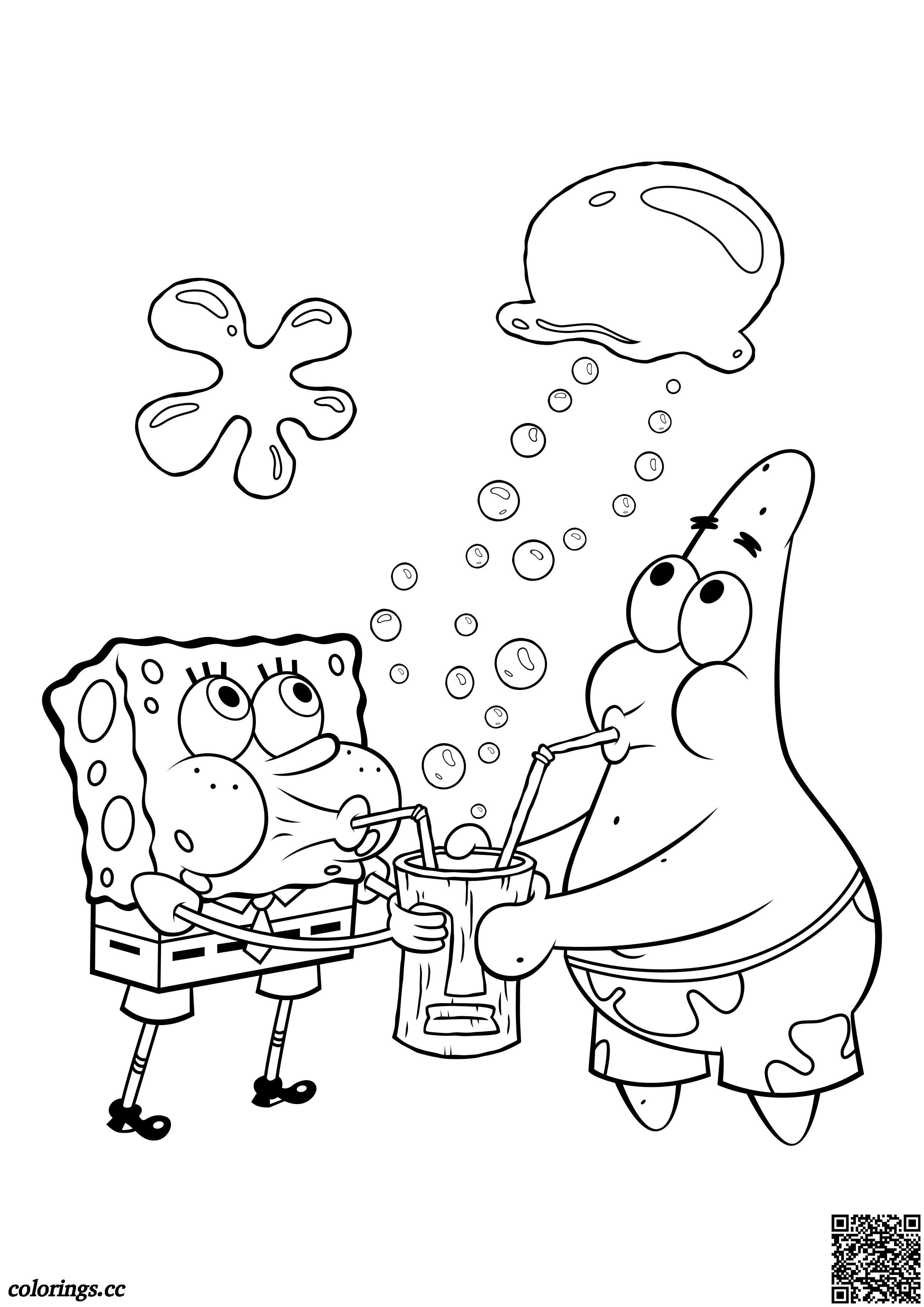 SpongeBob and Patrick Star blow bubbles coloring pages, sponge Bob ...