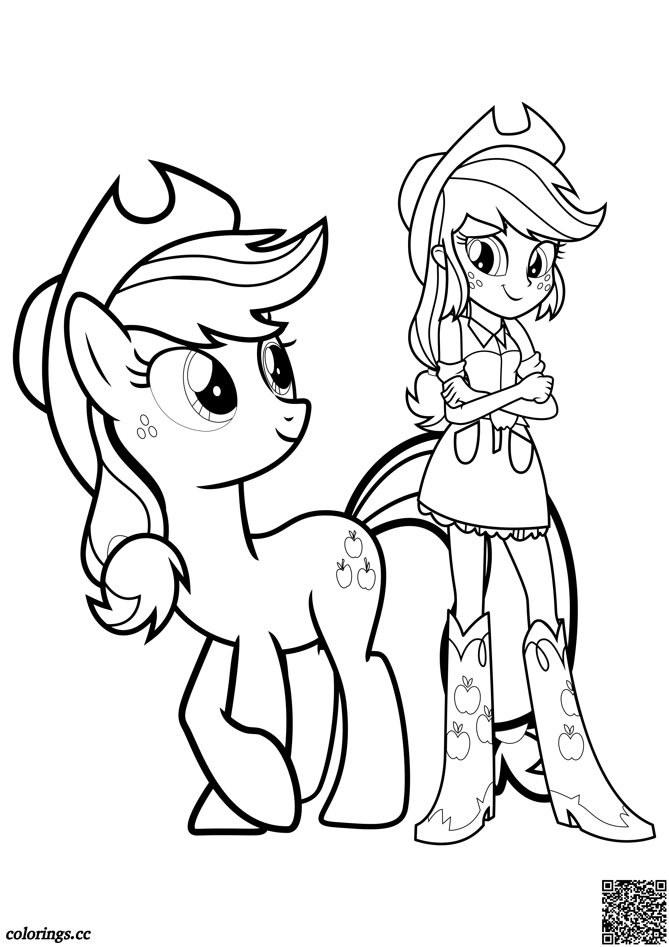 Applejack pony and Applejack girl coloring pages, My Little Pony ...