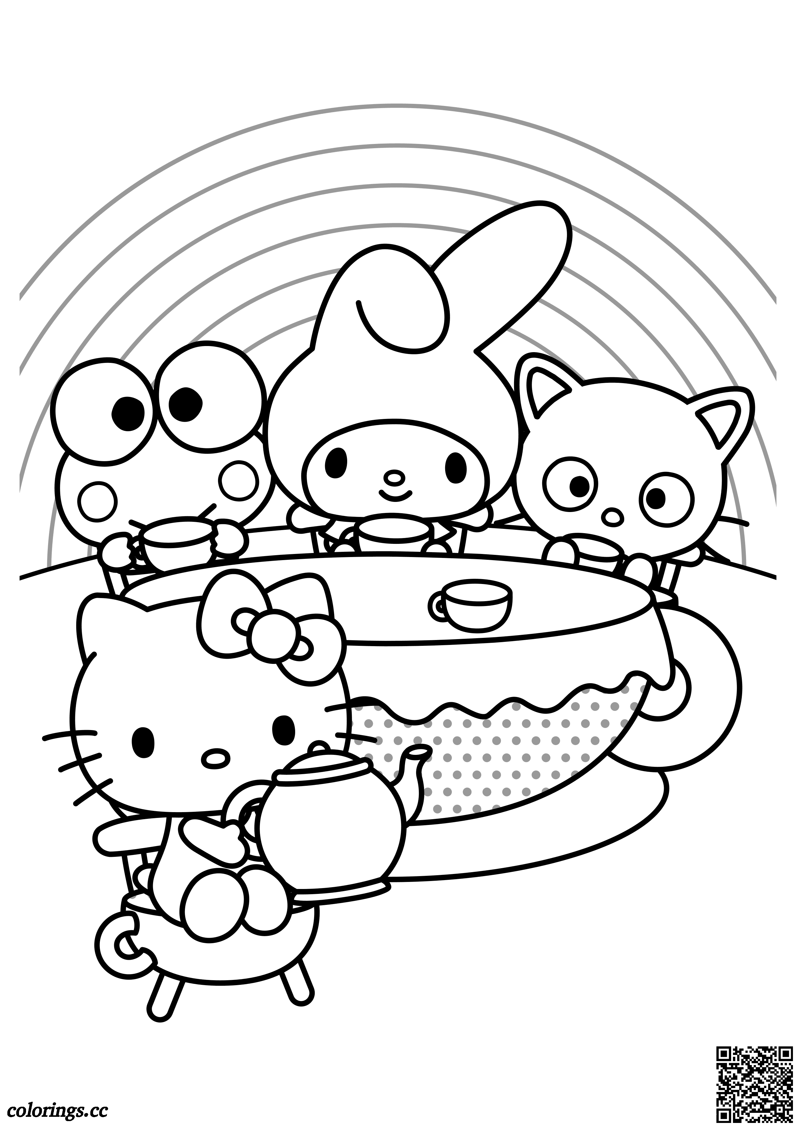 Hello Kitty, Keroppi, My Melody y Chococat libro de colorear, Hola