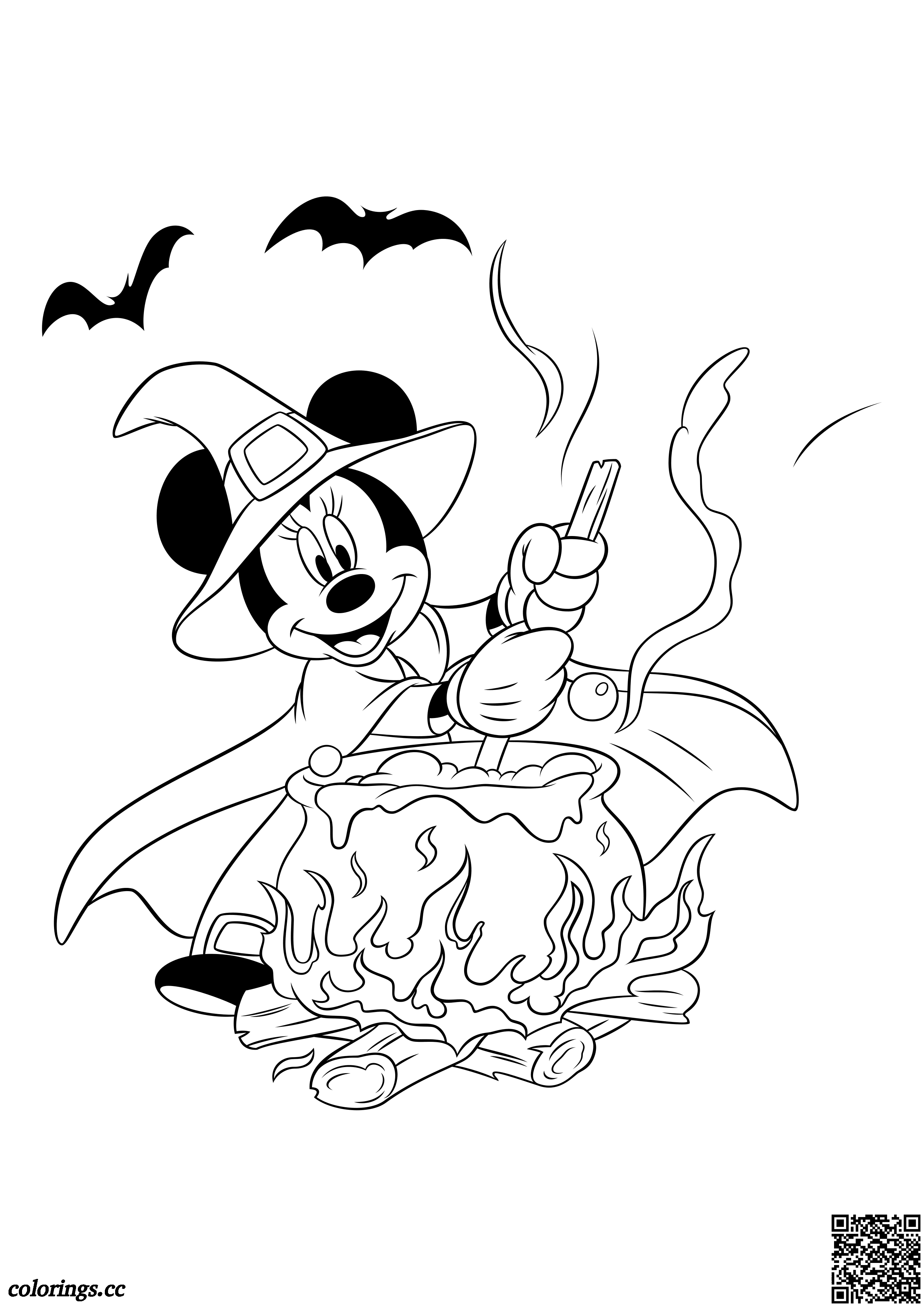 Minnie ja pata - Halloween väritys sivut, Mikki Hiiri ja ystävät väritys  sivut 