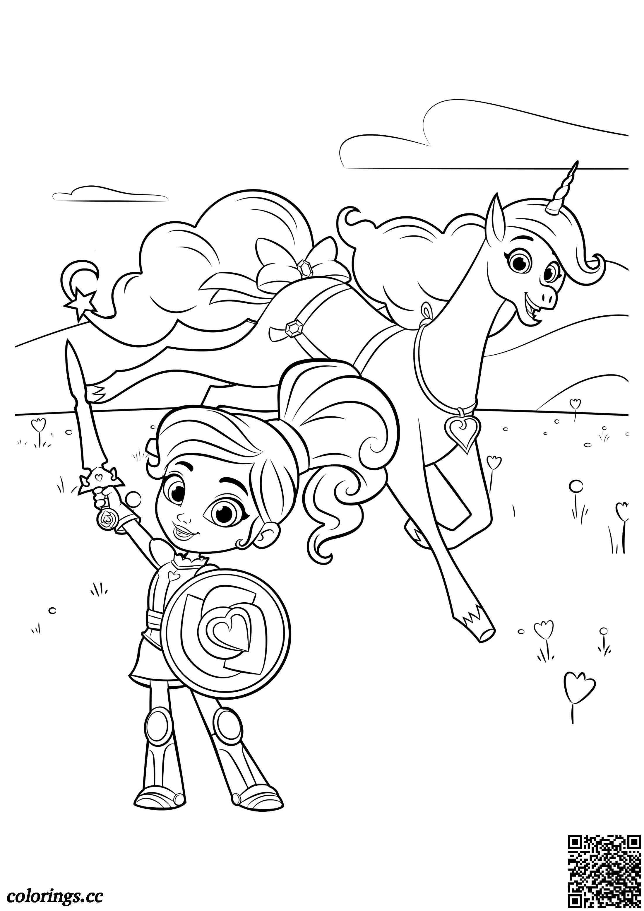 Nella in armor and Trinket coloring pages, Nella is a brave ...