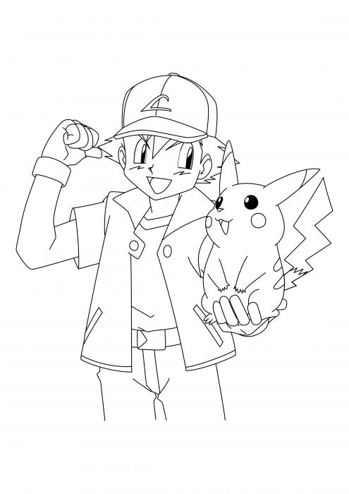 Desenhos para colorir do Pokemon - Ash e Pikachu - Escola Educação