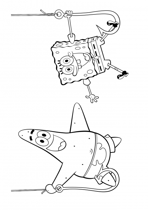 Patrick Star and SpongeBob on fish hooks