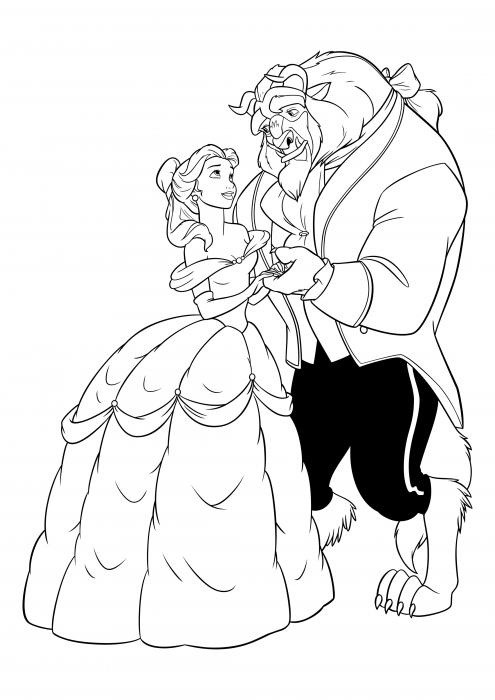 Colorir para meninas - Disney Princess - Princesa Belle dançando com uma fera