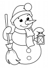 Snowman with broom and lantern