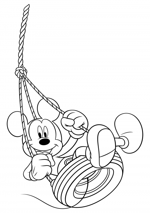 Mickey Mouse on a tire swing