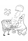 SpongeBob and Patrick Star blow bubbles