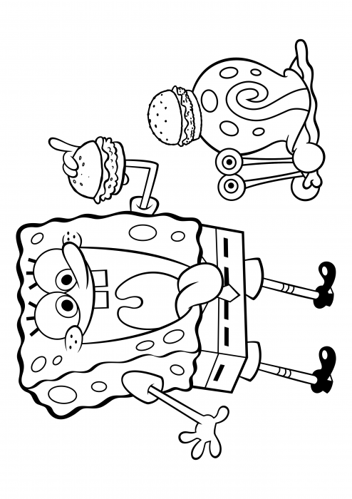 SpongeBob și Gary cu hamburgeri