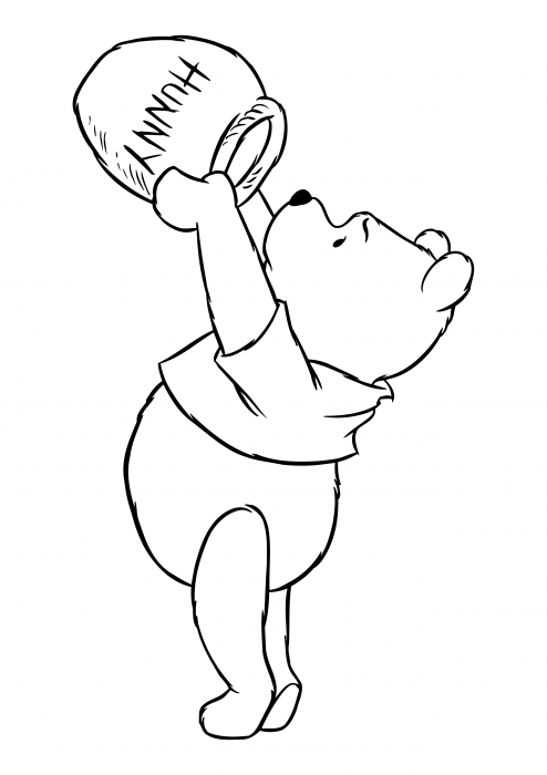 O ursinho Pooh verifica um pote de mel