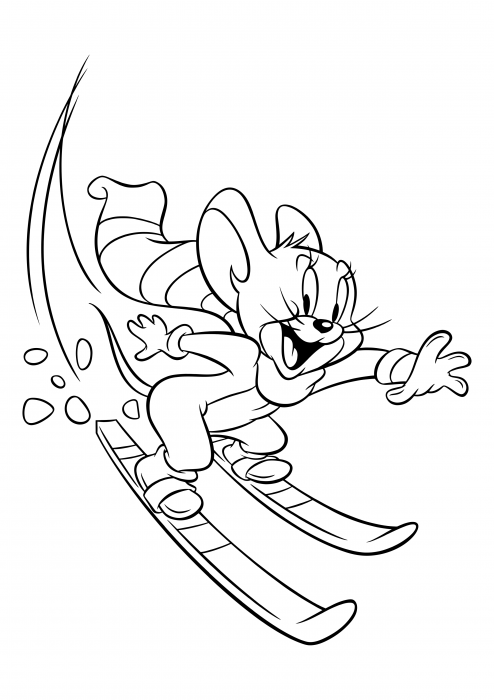 Jerry is aan het skiën