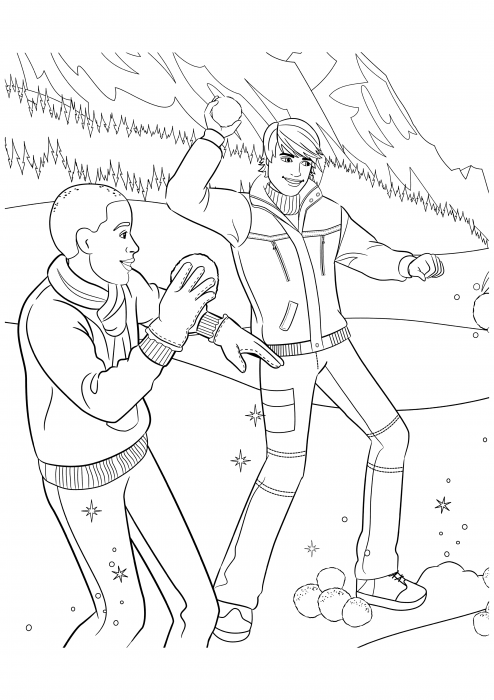 Ken and a friend are playing snowballs