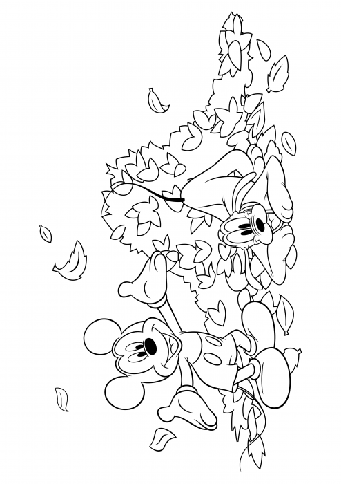 Mickey, Pluto and a bunch of leaves