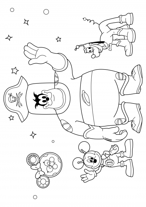 Mickey Mouse, Pirate Pete and Pluto are astronauts