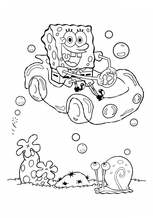 SpongeBob in the car and Gary