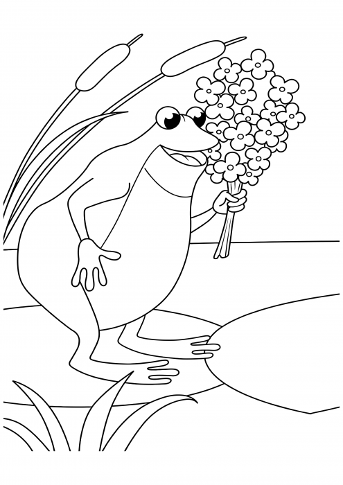 Toad with a bouquet of flowers