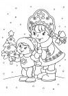 Snow Maiden with a boy and a Christmas tree