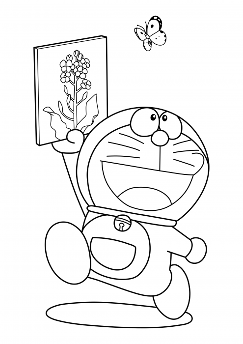 Doraemon kuvalla ja perhonen