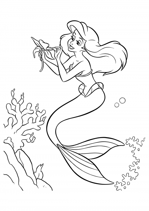 Little Mermaid Ariel and the sea flower