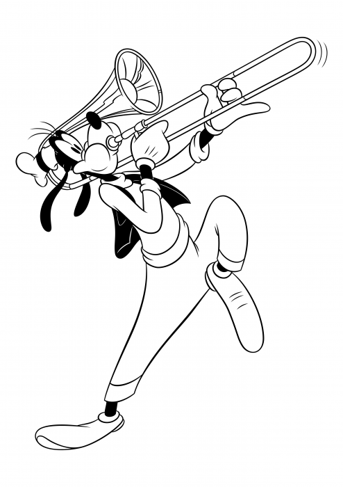 Goofy plays the trombone