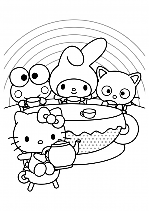 Hello Kitty, Keroppi, My Melody and Chococat coloring pages, Hello