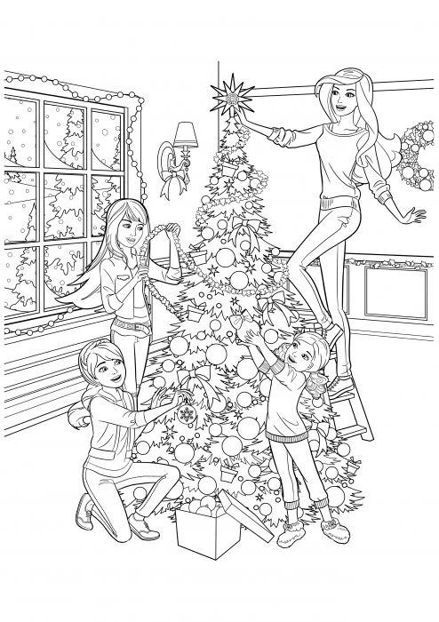 Barbie și surorile ei decorează pomul de Crăciun