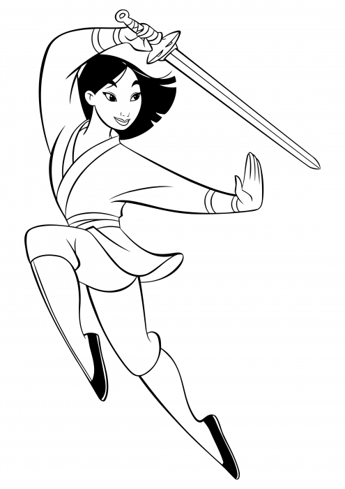 Mulan oefent met een zwaard
