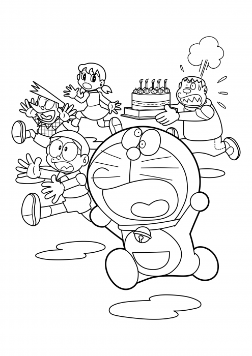 Suneo, Nobita, Shizuka, Doraemon and Gian