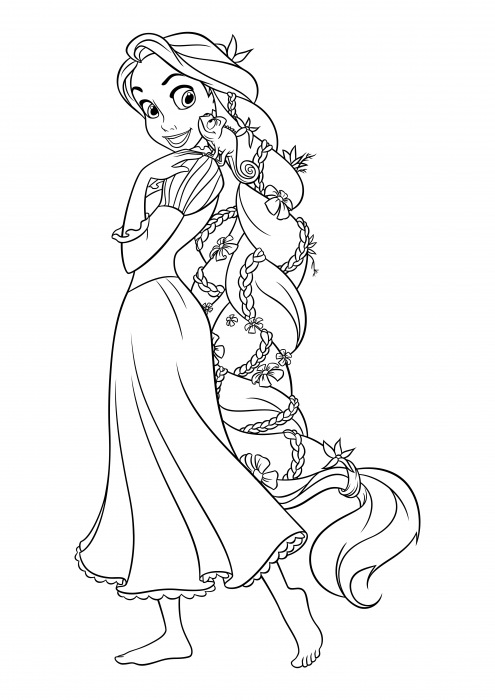 Rapunzel with braided hair and Pascal