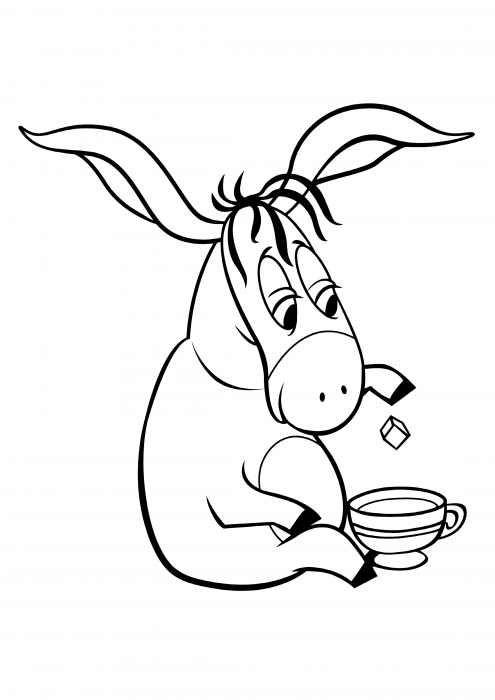 Donkey Eeyore pije herbatę