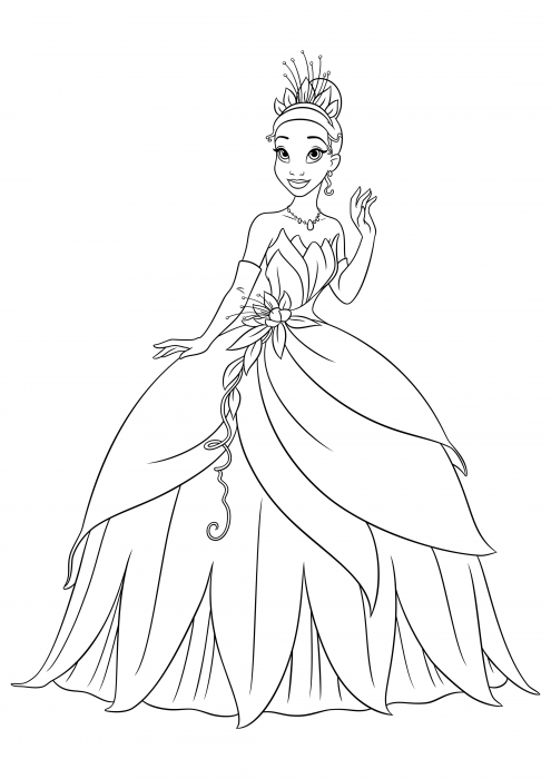 præmedicinering ydre Tahiti Tiana i en kjole tegninger til farvelægning, Disney prinsesser tegninger  til farvelægning - Colorings.cc