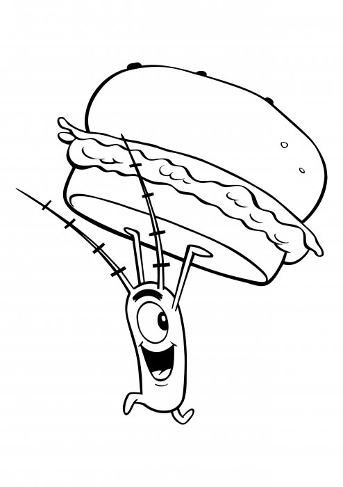 Sheldon James Plankton with a hamburger