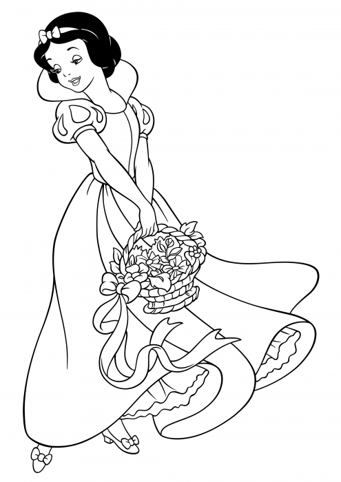 Bir sepet çiçek ile Pamuk Prenses