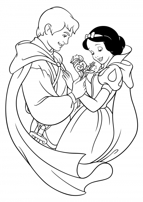 O príncipe dá flores para Branca de Neve