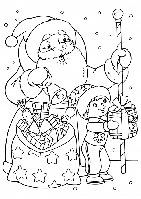 Père Noël avec un garçon donne du miel