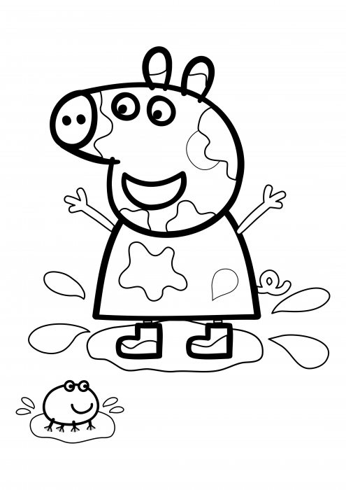 Peppa Pig jumped into a puddle