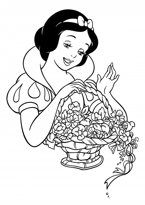 Portrait of Snow White with a basket of flowers