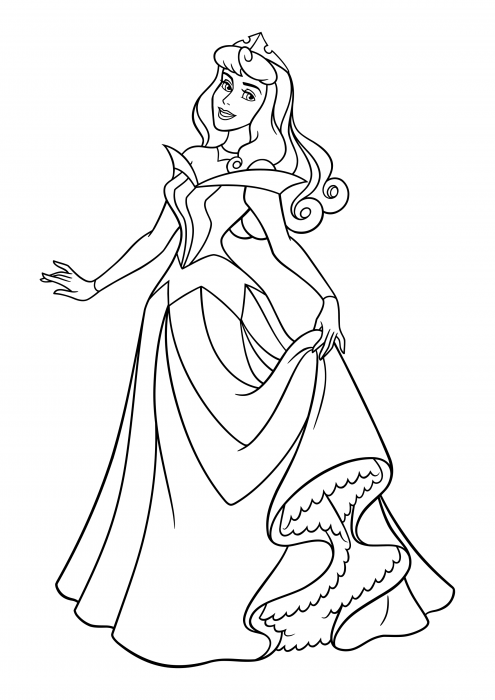 Colorat pentru fete - Prințesa Disney - Prințesa Aurora într-o rochie de bal