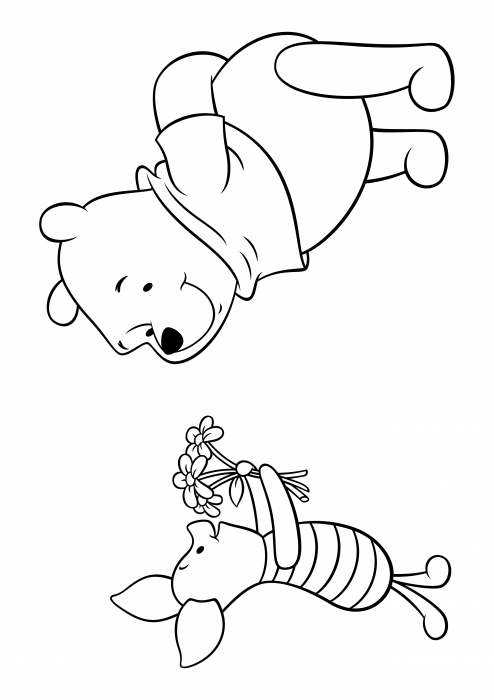 Leitão dando flores ao Ursinho Pooh