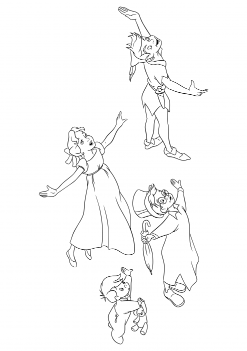 Peter Pan et Wendy avec des frères volent