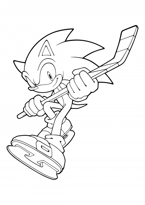 Sonic the Hedgehog avec un bâton de hockey
