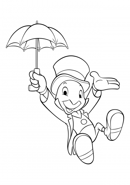 Jiminy hovers on an umbrella