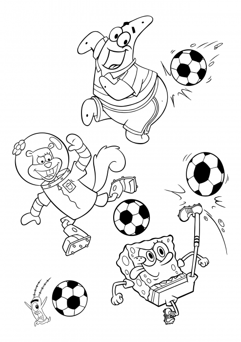Plankton, Sandy, Patrick and SpongeBob are football players