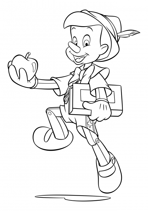 Pinocchio with book and apple