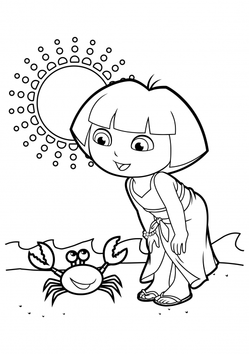 Dasha met a crab on the beach